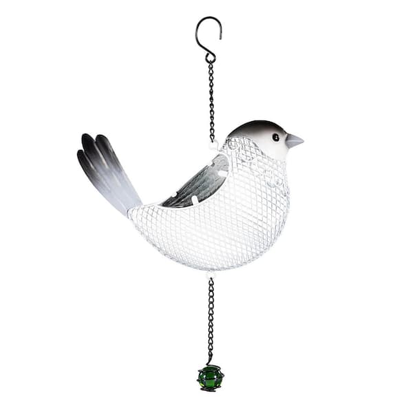 White Metal Mesh Snowbird Hanging Bird Seed Feeder
