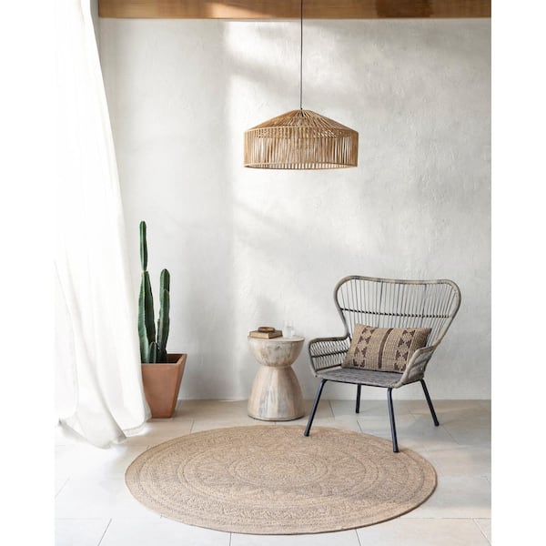 Encore Gray/Tan Cottage 3 ft. Round Indoor/Outdoor Area Rug