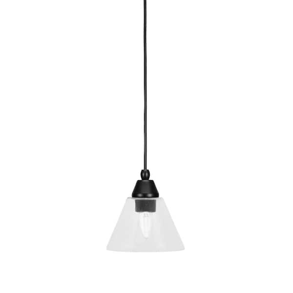 Unbranded Bryson 7 in. 1-Light Matte Black Cord Pendant Light with 7 in. Clear Bubble Glass Shade, no bulb included