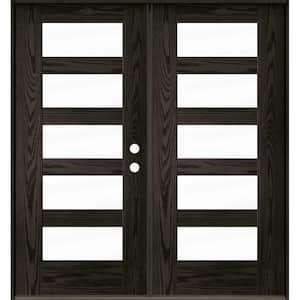 Modern 72 in. x 80 in. Left-Active/Inswing 5-Lite Clear Glass Baby Grand Stain Double Fiberglass Prehung Front Door