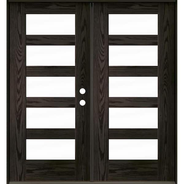 Krosswood Doors Modern 72 in. x 80 in. Left-Active/Inswing 5-Lite Clear Glass Baby Grand Stain Double Fiberglass Prehung Front Door