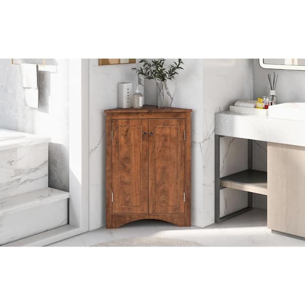Unbranded 17 in. W x 17 in. D x 32 in. H Brown Wood Linen Cabinet with Adjustable Shelves