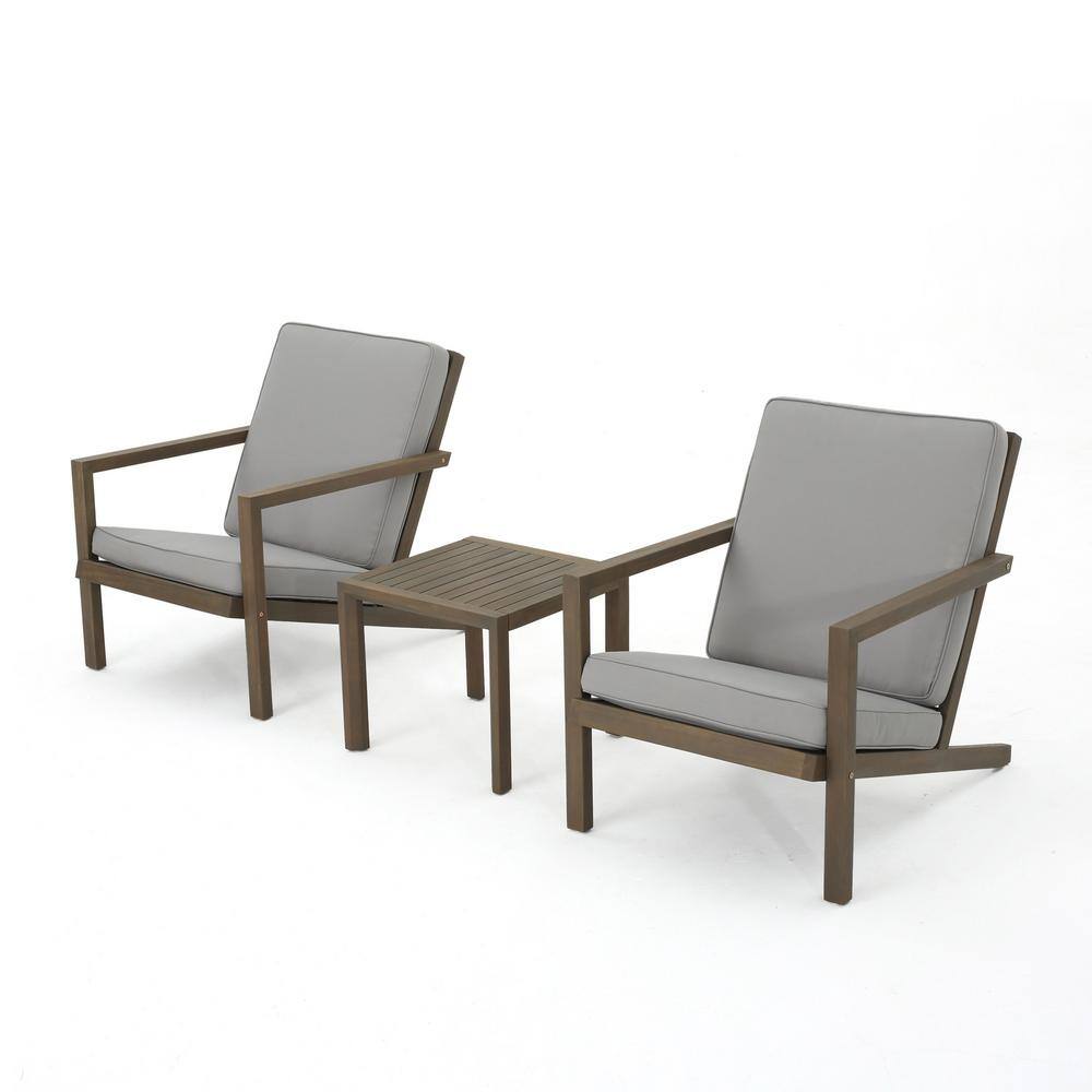 Brown 3-Piece Acacia Wood Outdoor Sectional Set, Patio Chat Set with Grey W