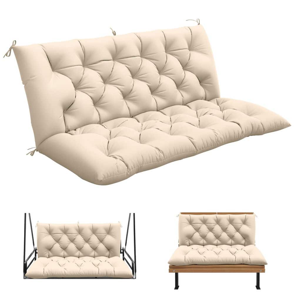 60 in. x 40 in. 2-3 Seater Patio Contoured Replacement Bench Cushion Outdoor Porch Swing Cushion Cream