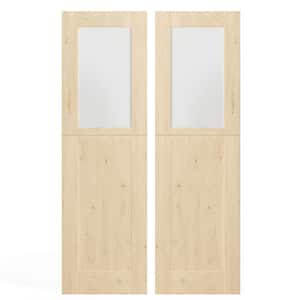 48in. x 80 in. Finished Dutch Door, Half Bore Frosted Glass Split Interior Door Slab with Natural Pine Wood Color