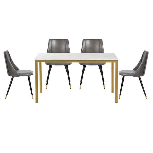 Homy Casa Brandt Scargill Grey 5-Pieces Rectangle Faux Marble Dining Table Chair Set With 4-Upholstered Dining Chair