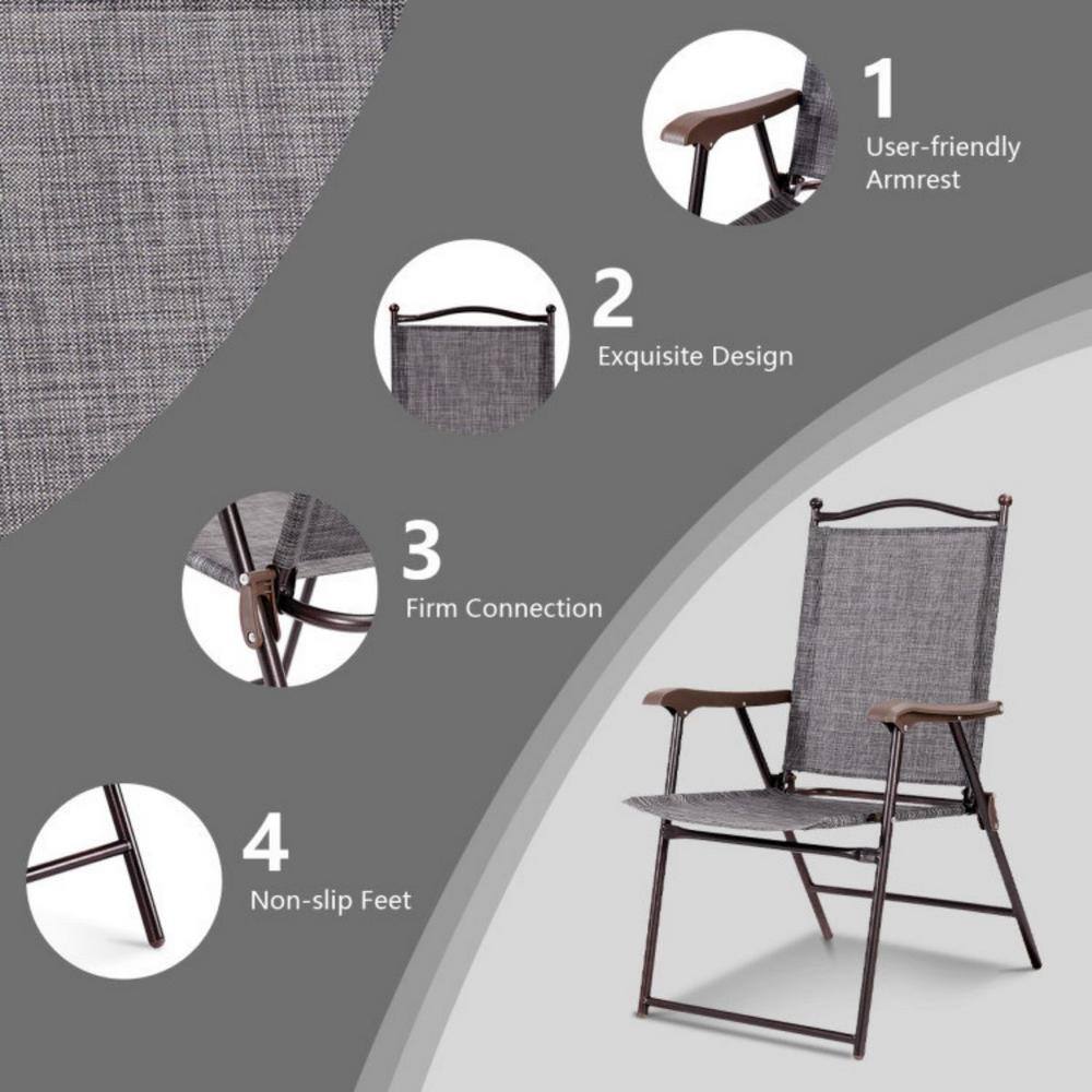 Gray Steel Frame Folding Camping Chairs with Arms, Set of 2