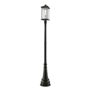 Portland 1-Light Oil Bronze 105.25 in. Aluminum Hardwired Outdoor Weather Resistant Post Light Set with No Bulb included