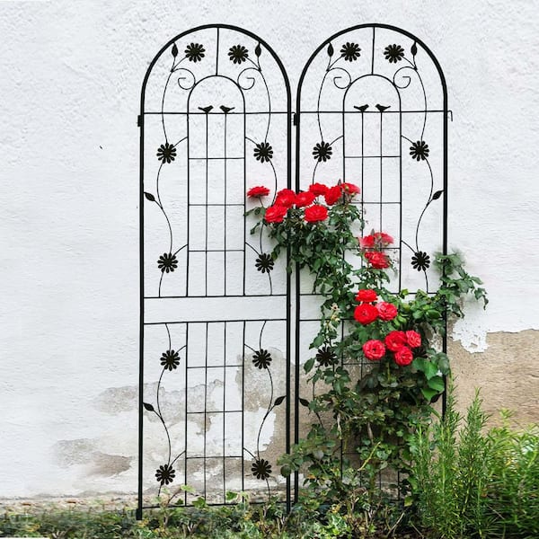 2-Pack Metal Garden Stake High Outdoor Decoration Arched Fence Trellis for Climbing Plants for Patio, Lawn, Yard, Black