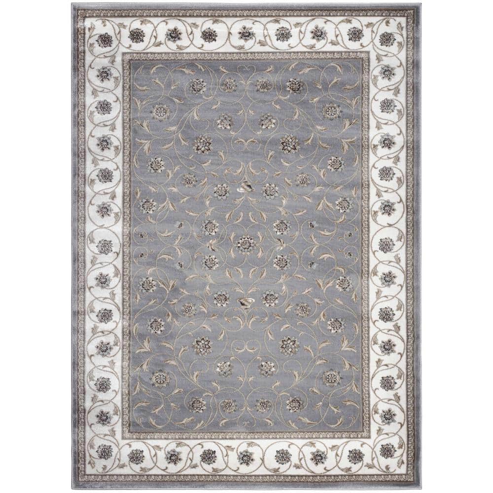 Pisa Gray 5 ft. x 7 ft. Traditional Oriental Floral Scroll Area Rug