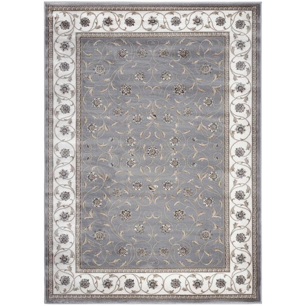 Pisa Gray 5 ft. x 7 ft. Traditional Oriental Floral Scroll Area Rug