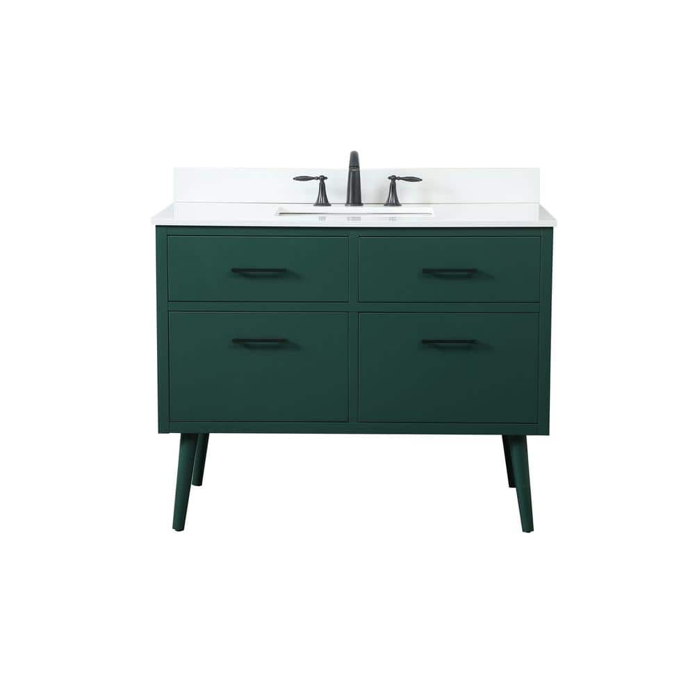 42 in. W Single Bath Vanity in Green with Engineered Stone Vanity Top in Iv