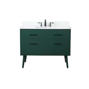 42 in. W Single Bath Vanity in Green with Engineered Stone Vanity Top in Ivory with White Basin with Backsplash