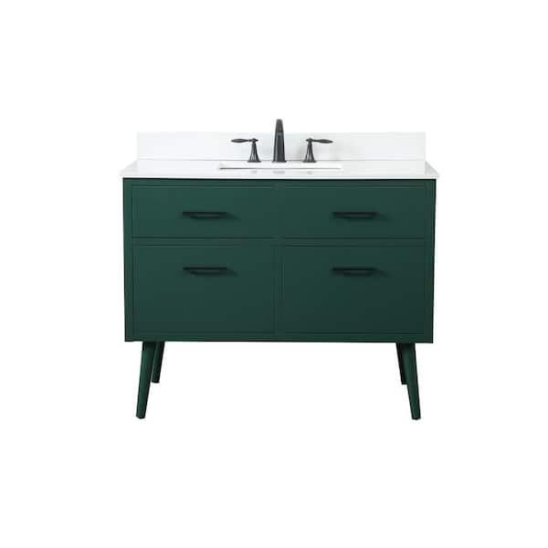 Unbranded 42 in. W Single Bath Vanity in Green with Engineered Stone Vanity Top in Ivory with White Basin with Backsplash