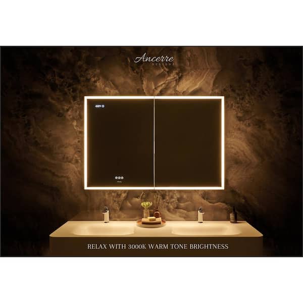 Ancerre Designs Pagani 30-in x 32-in Lighted LED Fog Free Surface/Recessed Mount Black Mirrored Soft Close Medicine Cabinet with Outlet