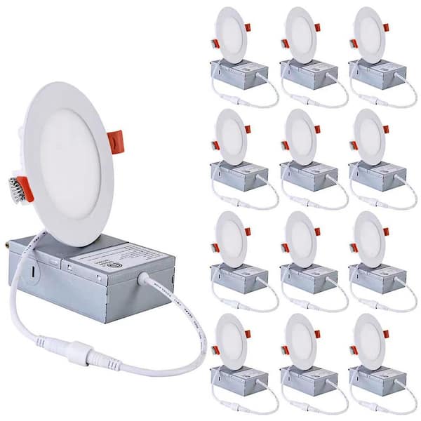 Maxax 4 in. Canless Ultra-Thin 9-Watt CCT 5000K Remodel Integrated LED Recessed Light Kit (12-Pack)