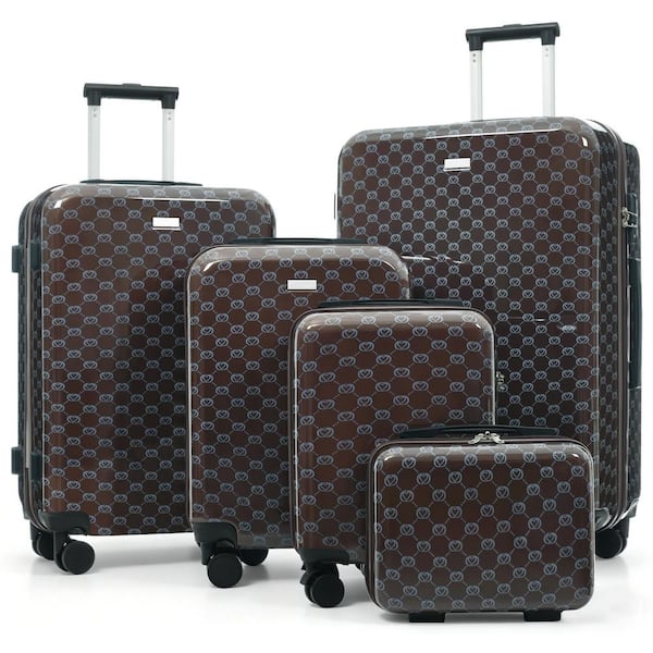5-Piece Brown ABS Plastic Hardside Luggage Set with TSA Lock,360° Quiet Rolling Wheels and Adjustable Handle
