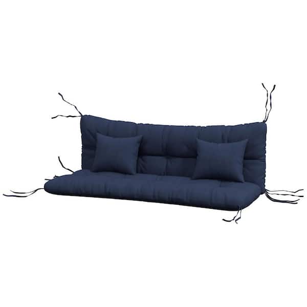 4-Piece Tufted Bench Cushion Set with Back and Throw Pillows, Water-Resistant Outdoor Furniture Seat Pad, Navy Blue