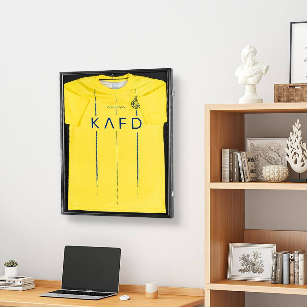 Large Matte Black Lockable Jersey Display Frame with UV Protection