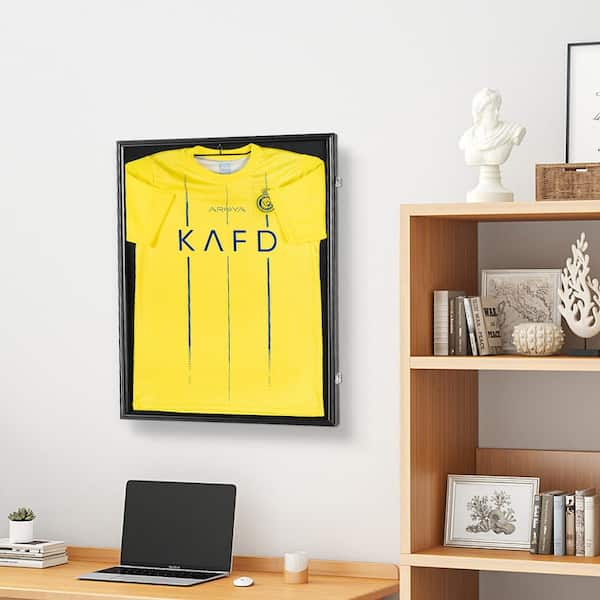 Black Jersey Display Frame Case 23.3 x 31.2 x 1.5in. Lockable Sport Jersey Shadow Box with UV Protection PC Glass