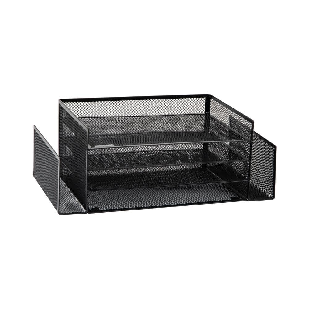 Black Metal Mesh Multifunctional Desktop Organizer with Six Compartments