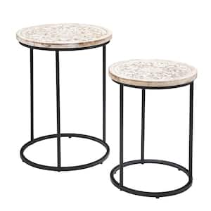 Swendland 19 in. White Small Round Wooden Accent Tables 2-Piece Set
