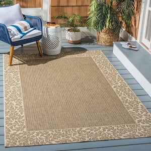 Courtyard Brown/Natural Doormat 3 ft. x 5 ft. Border Indoor/Outdoor Patio Area Rug
