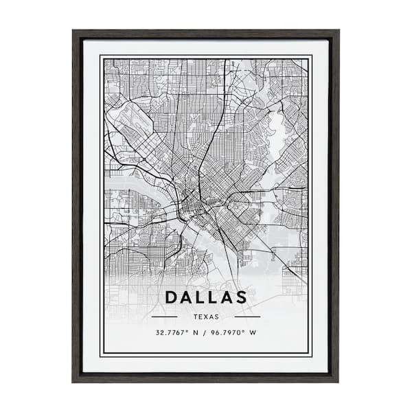 Kate and Laurel Sylvie Dallas Modern Map by Jake Goossen Framed Canvas Maps Art Print 18 in. x 24 in.