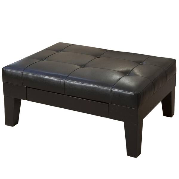 Noble House Chatham Black Bonded Leather Storage Ottoman