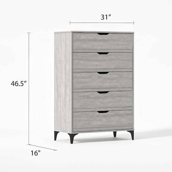 Lakefront Wide Drawer Dresser Storage Organizer 5-Drawer Closet Shelves (11.4D x 39.3W x 21.6H), Grey