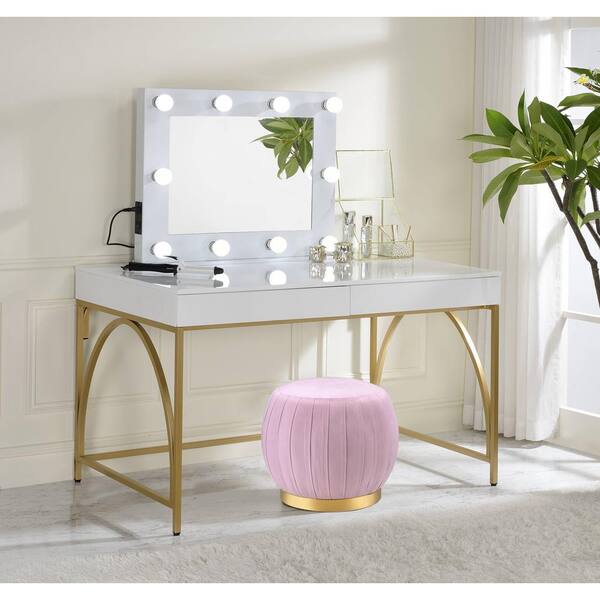 White Makeup Vanity with Storage & Flip Top Mirror 4 Drawers & Golden Base