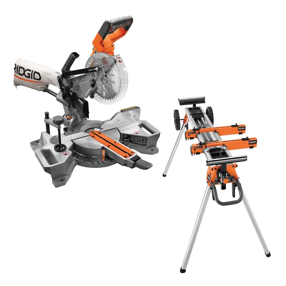RIDGID 18V Brushless Cordless 7-1/4 in. Dual Bevel Sliding Miter Saw with Professional Compact Miter Saw Stand -  R48607B-AC9960