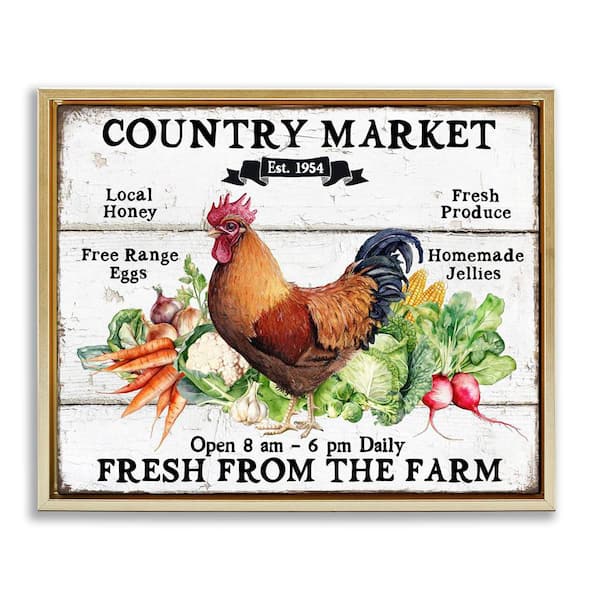 Stupell Industries Country Market Vegetables by Creatif Belle Gold Floater Frame Food Graphic Art Print 17 in. x 21 in.
