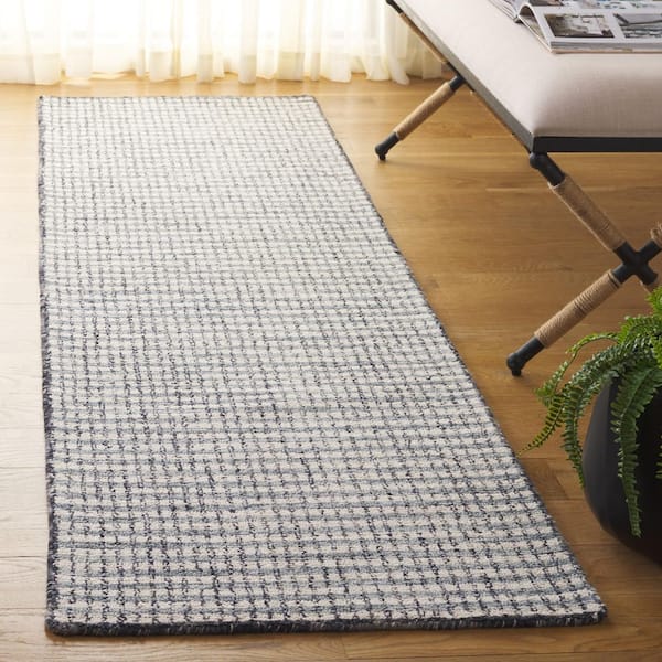 Abstract 2 ft. x 8 ft. Ivory/Black Casual Grid Runner Rug