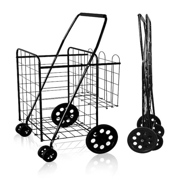 Bunpeony Black Steel Heavy Duty Folding Kitchen Cart