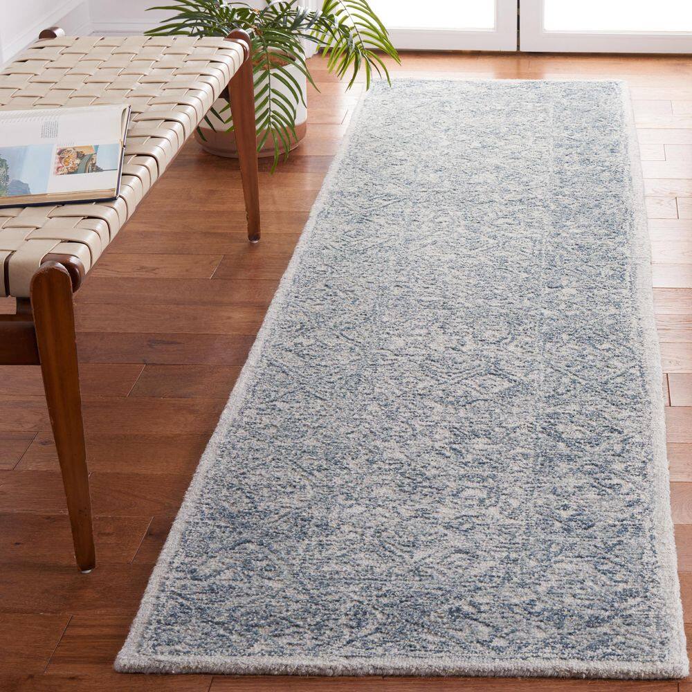 Handmade Blue and Grey Wool Tufted Runner Rug