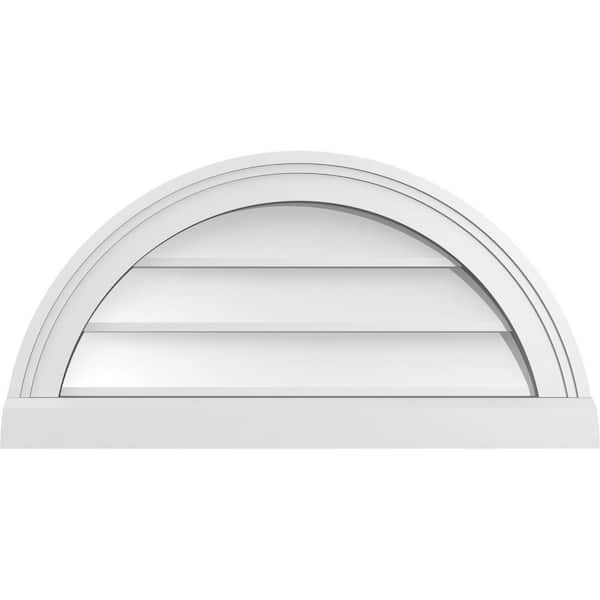 Ekena Millwork 24 in. x 12 in. Half Round Surface Mount PVC Gable Vent: Decorative with Brickmould Sill Frame