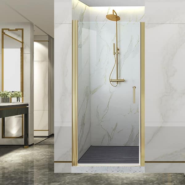 34-35.9 in.W x 72 in. H Pivot Swing Frameless Shower Door with 1/4 in. Clear SGCC Tempered Glass and Brushed Gold Finish