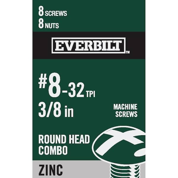 Everbilt #8-32 x 3/8 in. Combo Round Head Zinc Plated Machine Screw (8-Pack)