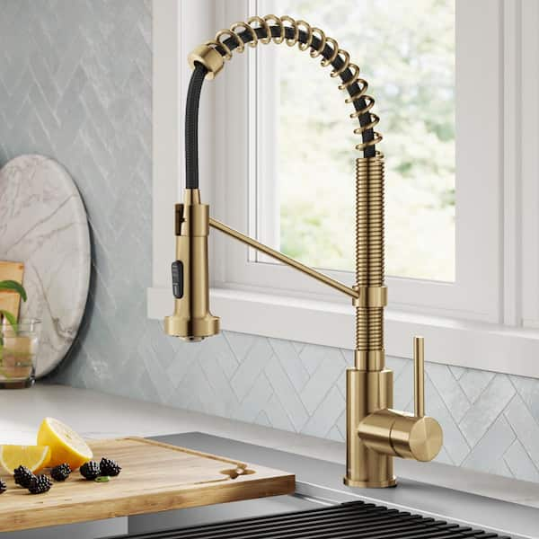 Bolden Single Handle Commercial Style 18-Inch Pull Down Kitchen Faucet in Brushed Brass