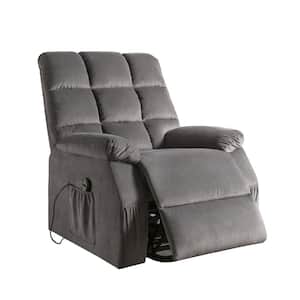 Ipompea Gray Velvet Recliner with Power Lift and Massage