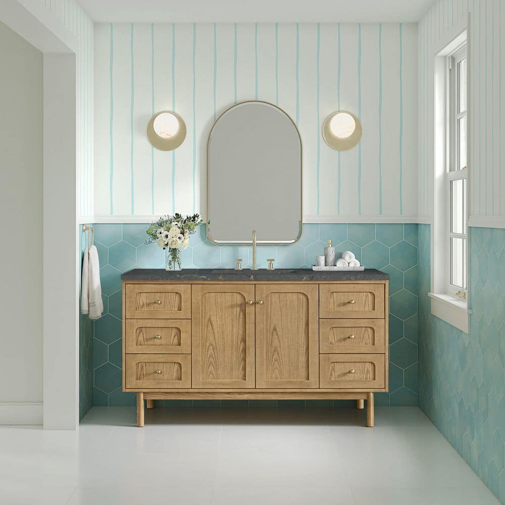 Laurent 60.0 in. W x 23.5 in. D x 34.13 in. H Single Bath Vanity in Light Natural Oak with Quartz Parisien Bleu Top price history on PriceWatchPro