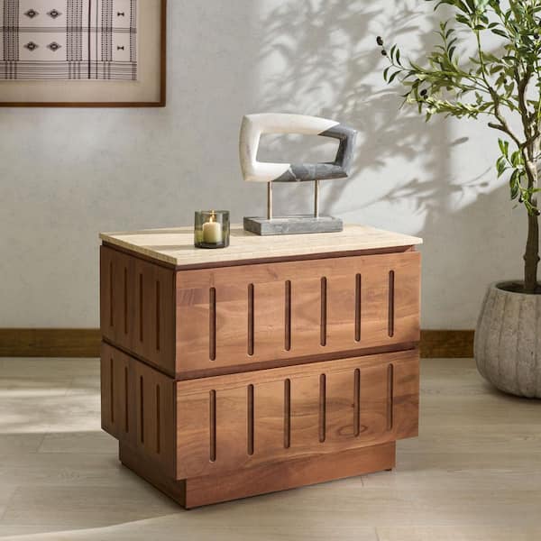 Kaylissa Travertine/Walnut 2 Drawer Nightstand