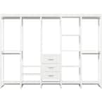 113 in. W White Adjustable Tower Wood Closet System with 3 Drawers and 18 Shelves