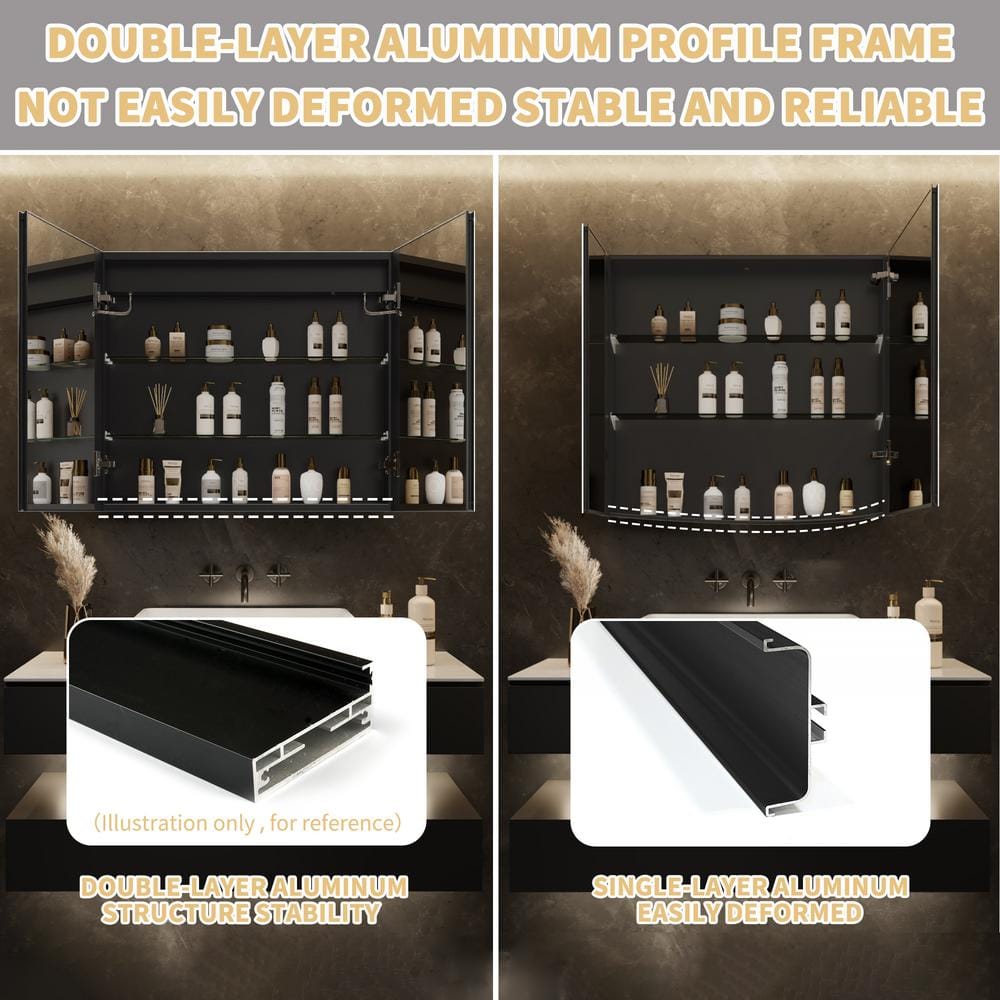30" x 26" Black Aluminum LED Medicine Cabinet with Mirror