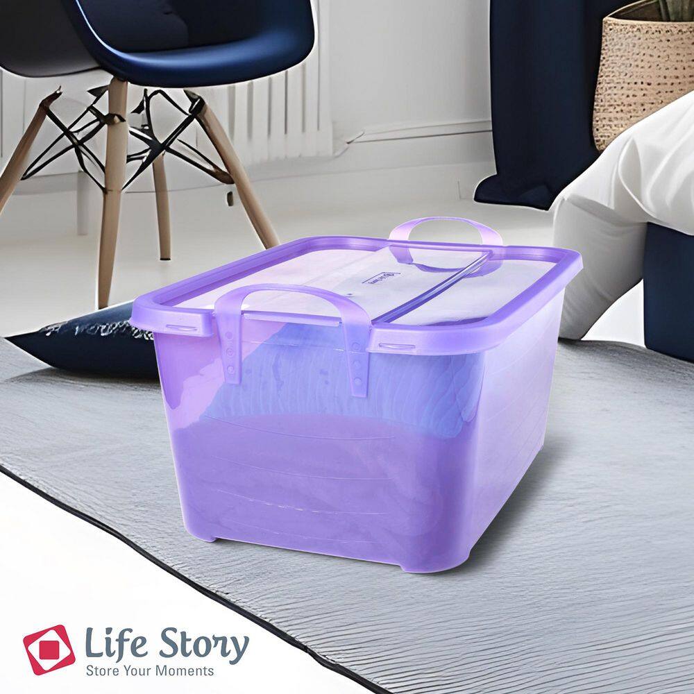 Purple 55 Quart Stackable Plastic Storage Container with Lid