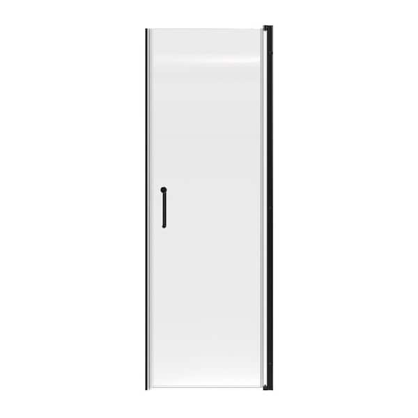 28 in. W x 72 in. H Pivot Frameless Shower Door in Matte Black with Clear Glass