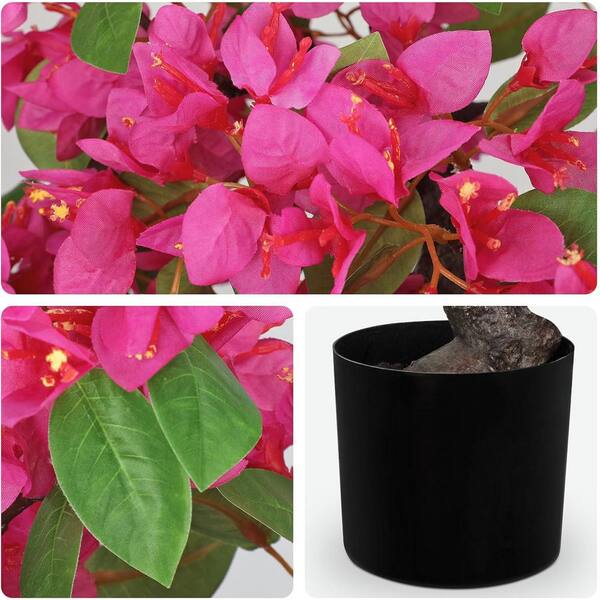 20.8 in. Artificial Bougainvillea Bonsai in Black Pot, Hot Pink
