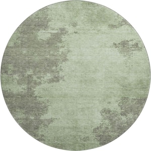 Mayfield Premium Machine Washable Abstract AMF1913 Aloe 8 ft. x 8 ft. Round Rug