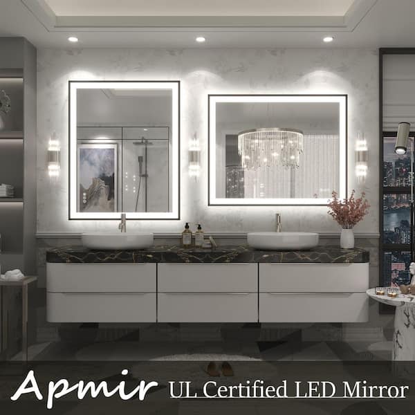 40 in. W x 32 in. H Rectangular Space Aluminum Framed Dual Lights Anti-Fog Wall Bathroom Vanity Mirror in Tempered Glass